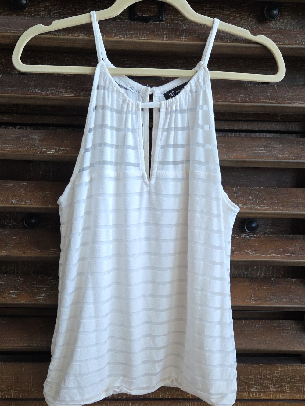 INC Women's White Striped Keyhole Neck Spaghetti Strap Tank Top, Size Small, LN